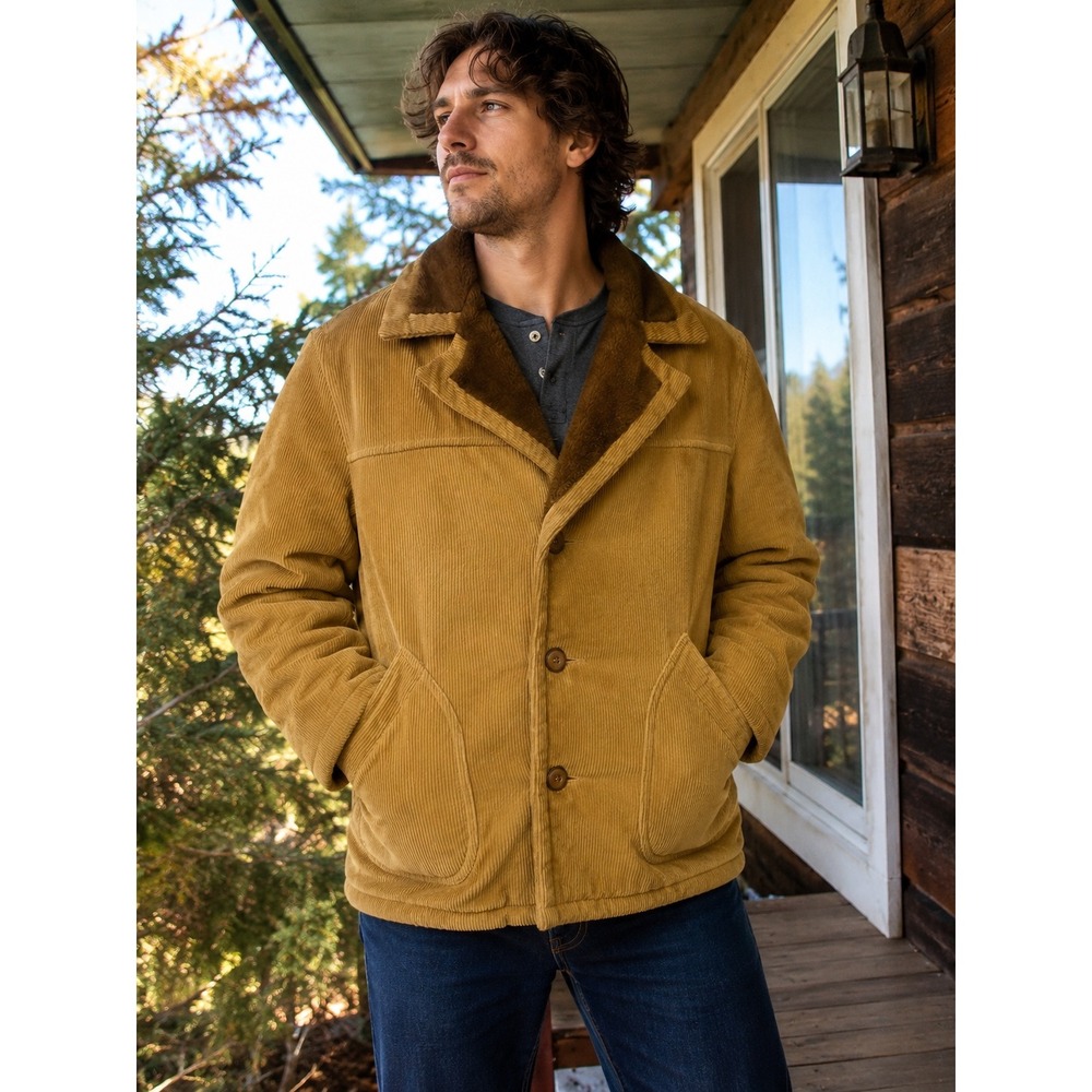 Vintage 70s Dimension Shop Corduroy Chore Barn Coat Men's Lined Workwear Rancher
